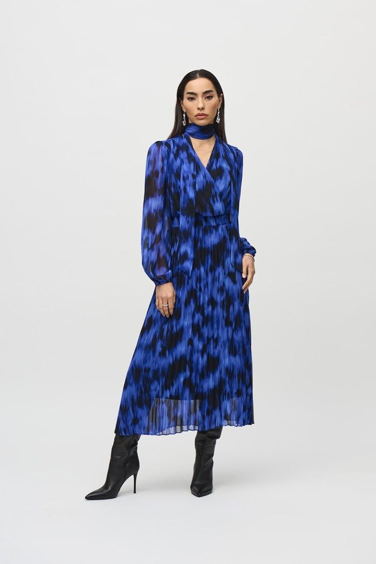 Chiffon Abstract Print Midi Dress- Royal Sapphire/Multi Product Image