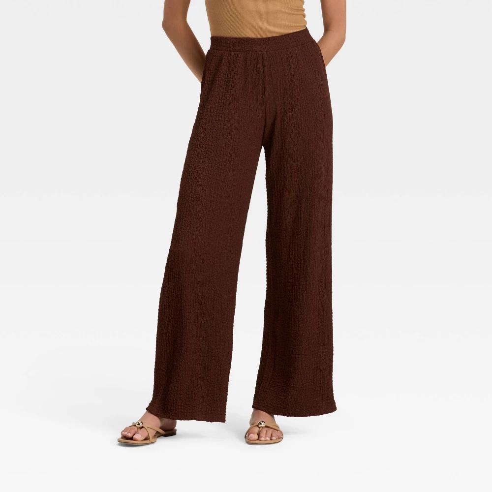 Women's Mid-Rise Regular Fit Textured Pull-On Pants - A New Day™ Product Image