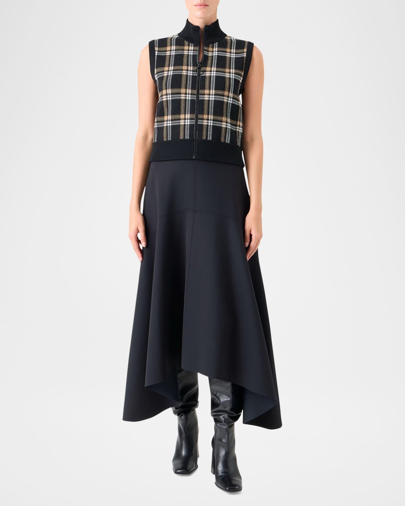 Plaid Jacquard Sleeveless Zip Sweater Product Image