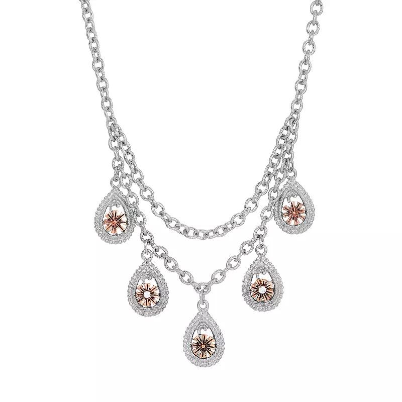 1928 Gold Tone Multi-Color Simulated Pearl Chain Strand Necklace, Women's, White Product Image