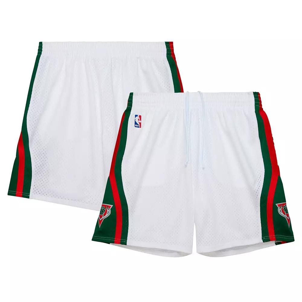 Men's Mitchell & Ness White Milwaukee Bucks 2013/14 Swingman Shorts,  Product Image