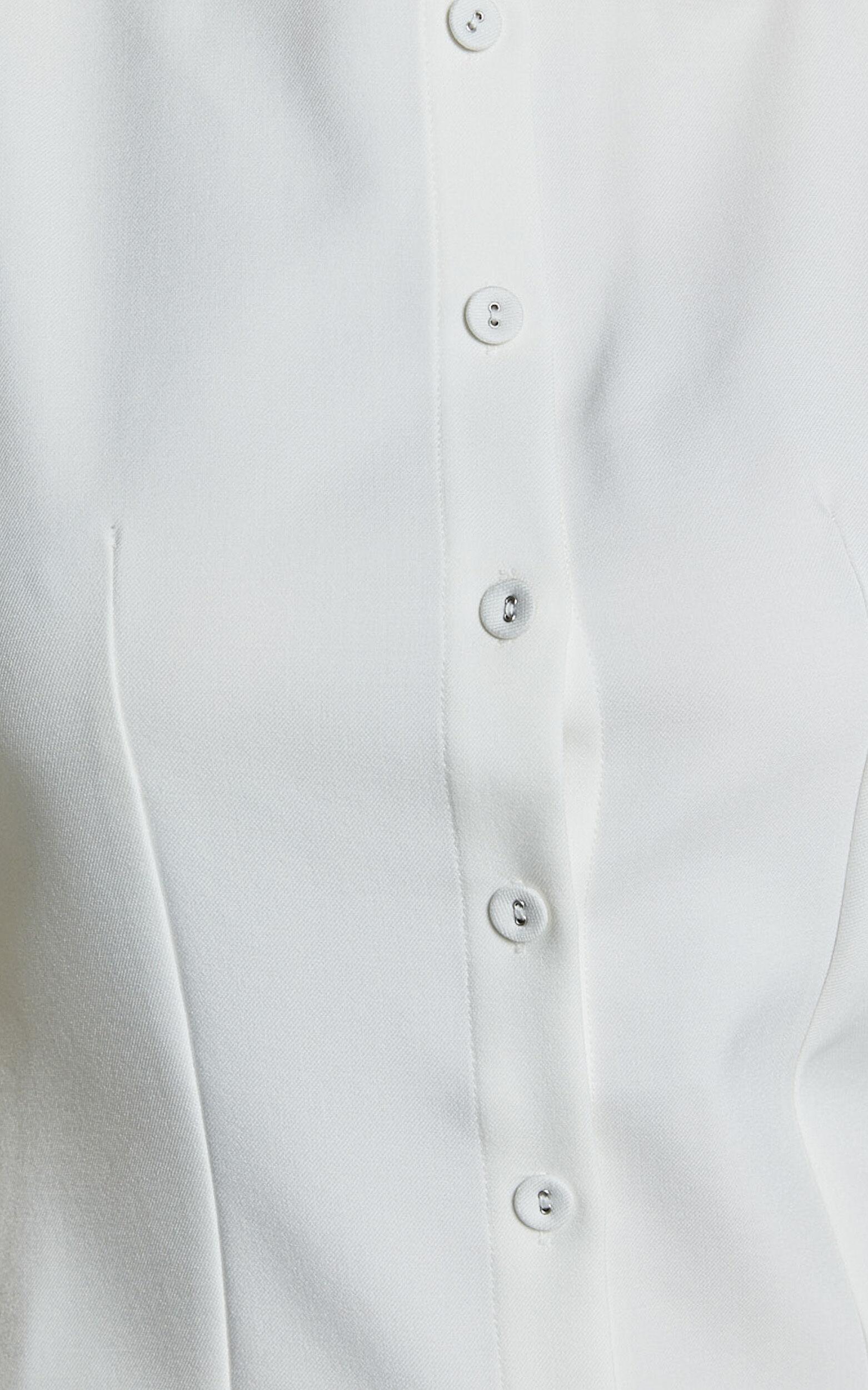 Kiara Mini Dress - Scoop Neck Button Down Dress in White Product Image