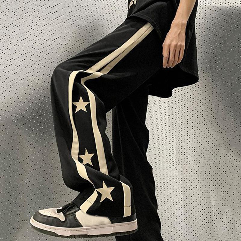 Sopula Retro High Street Trendy Patchwork Star Straight Sweatpants Product Image