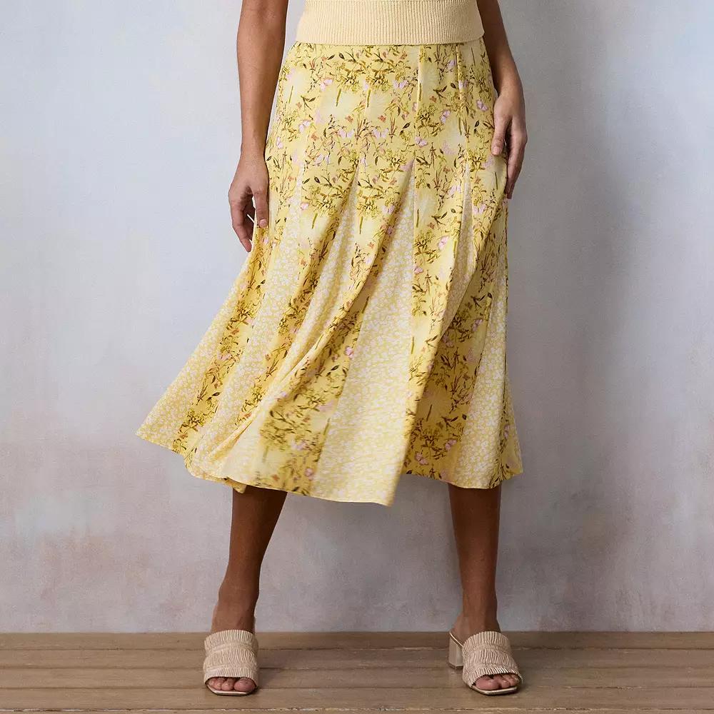 Women's LC Lauren Conrad Floral Crepe Godet Midi Skirt, Size: Medium, Yellow Botanica Product Image
