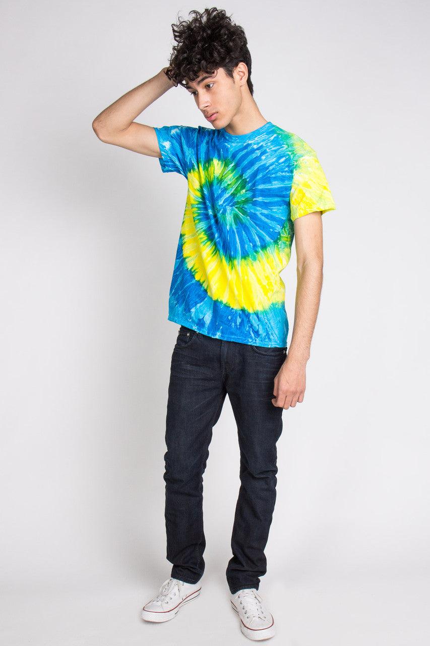 Yellow & Blue Swirl Tie Dye Shirt Product Image
