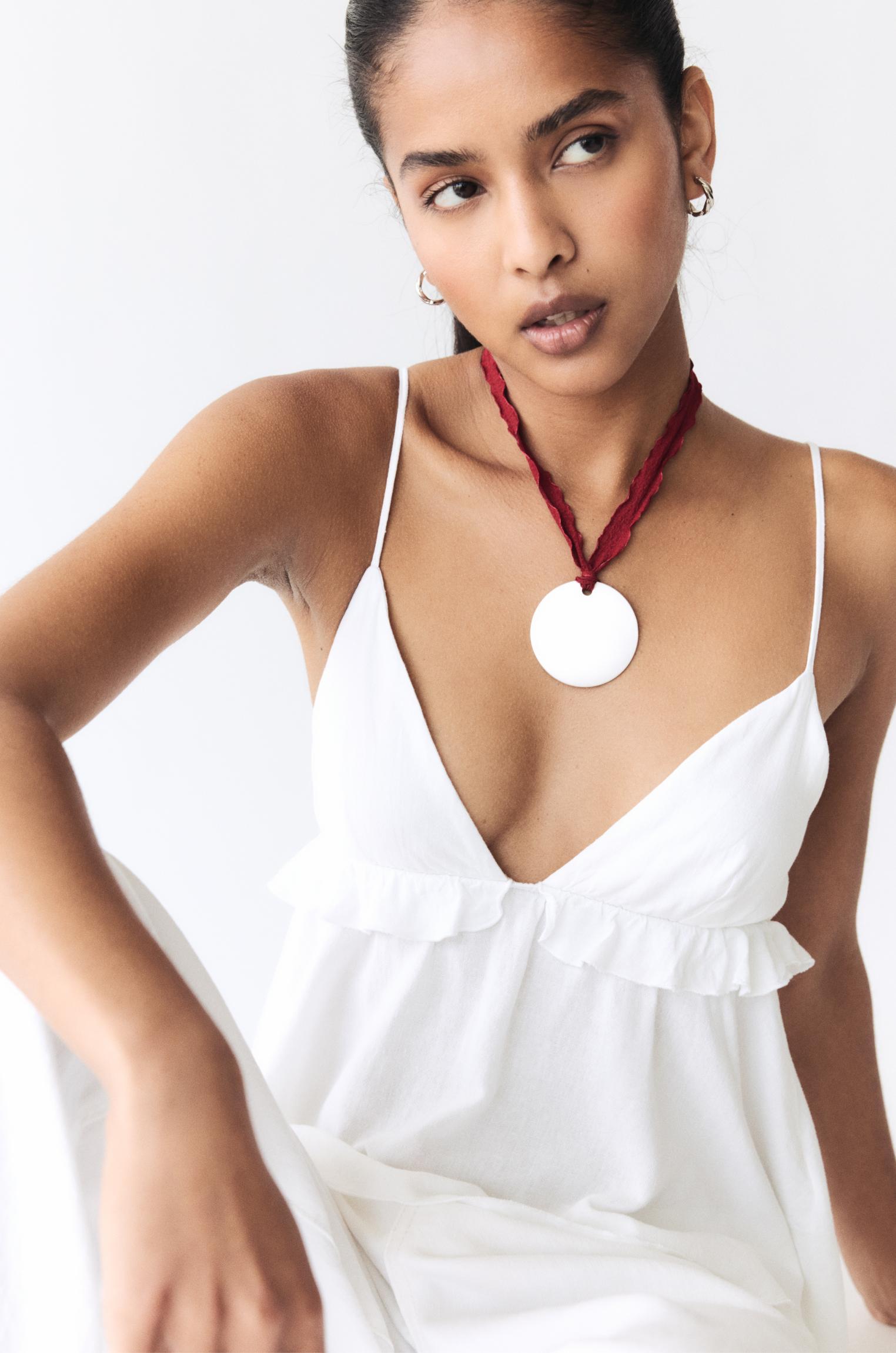 Ruffled linen blend top Product Image