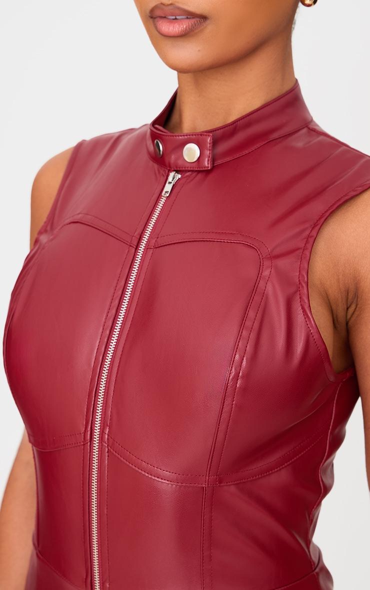 Burgundy Faux Leather Zip Up Sleeveless Romper Product Image