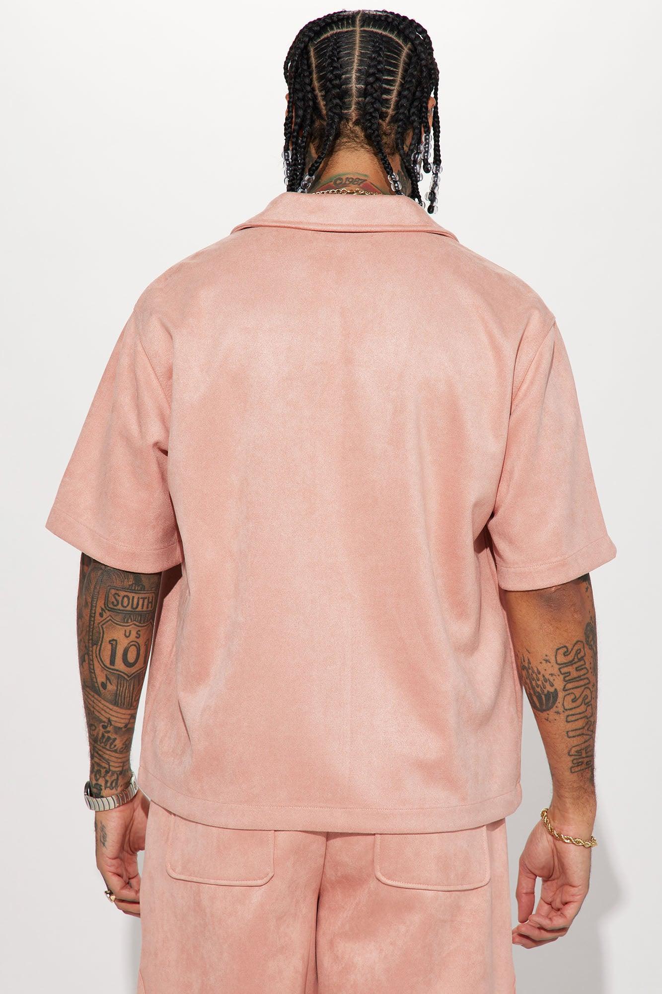 Roma Faux Suede Short Sleeve Button Up - Mauve Product Image
