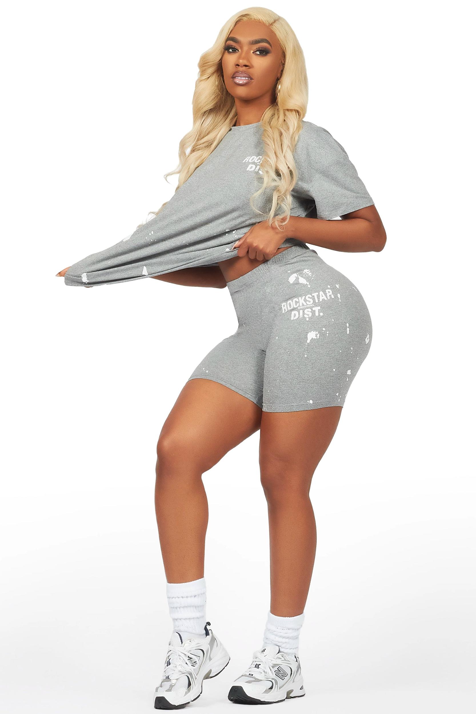 Living For It Heather Grey Bike Short Set Female Product Image