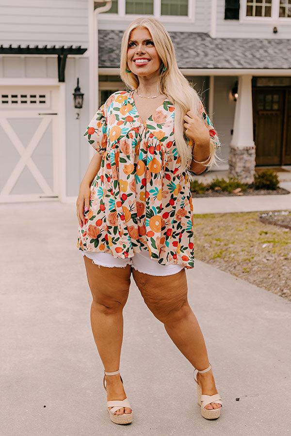 Memories On Repeat Babydoll Top In Champagne Curves Product Image