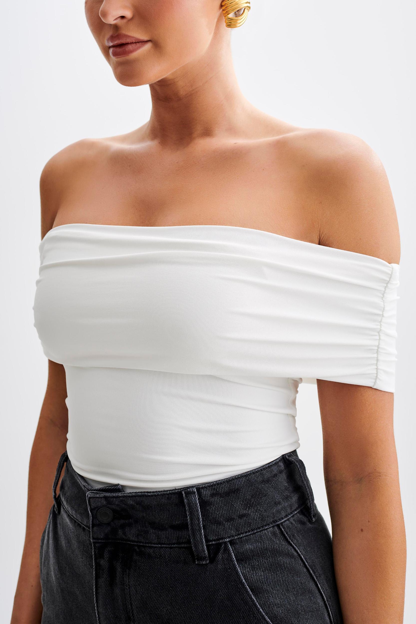 Meena Recycled Nylon Off Shoulder Top - White Product Image