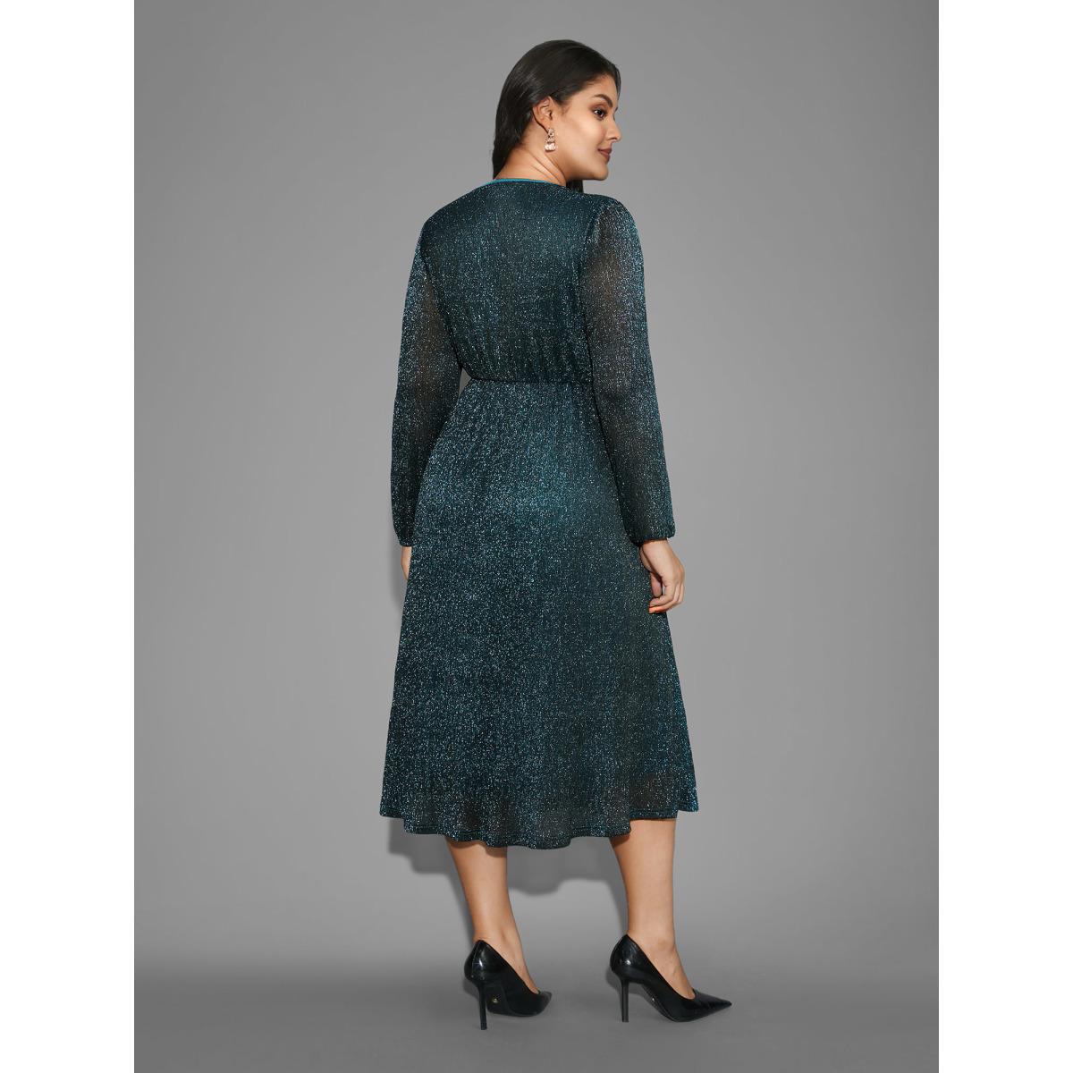 Plus Size Luxe V Neck Ruched Mesh Dress Aegean Women Cocktail Gathered Party Curvy Bloomchic 14-16/1X Product Image