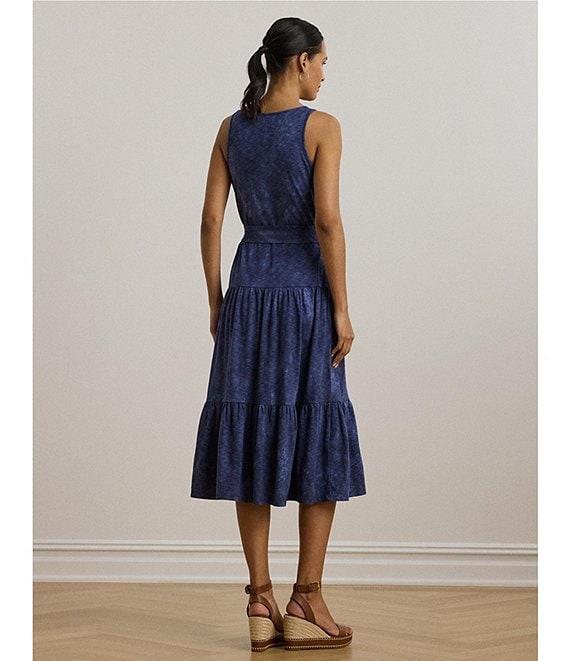 Lauren Ralph Lauren Cotton-Blend Jersey Tie Dye Scoop Neck Sleeveless Tiered Midi Dress Product Image
