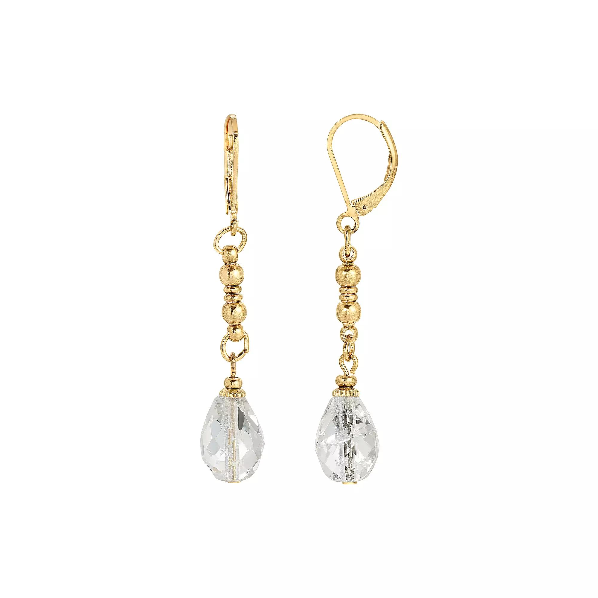 1928 Gold Tone Simulated Crystal Linear Drop Earrings, Women's, Gold Tone Light Blue Product Image