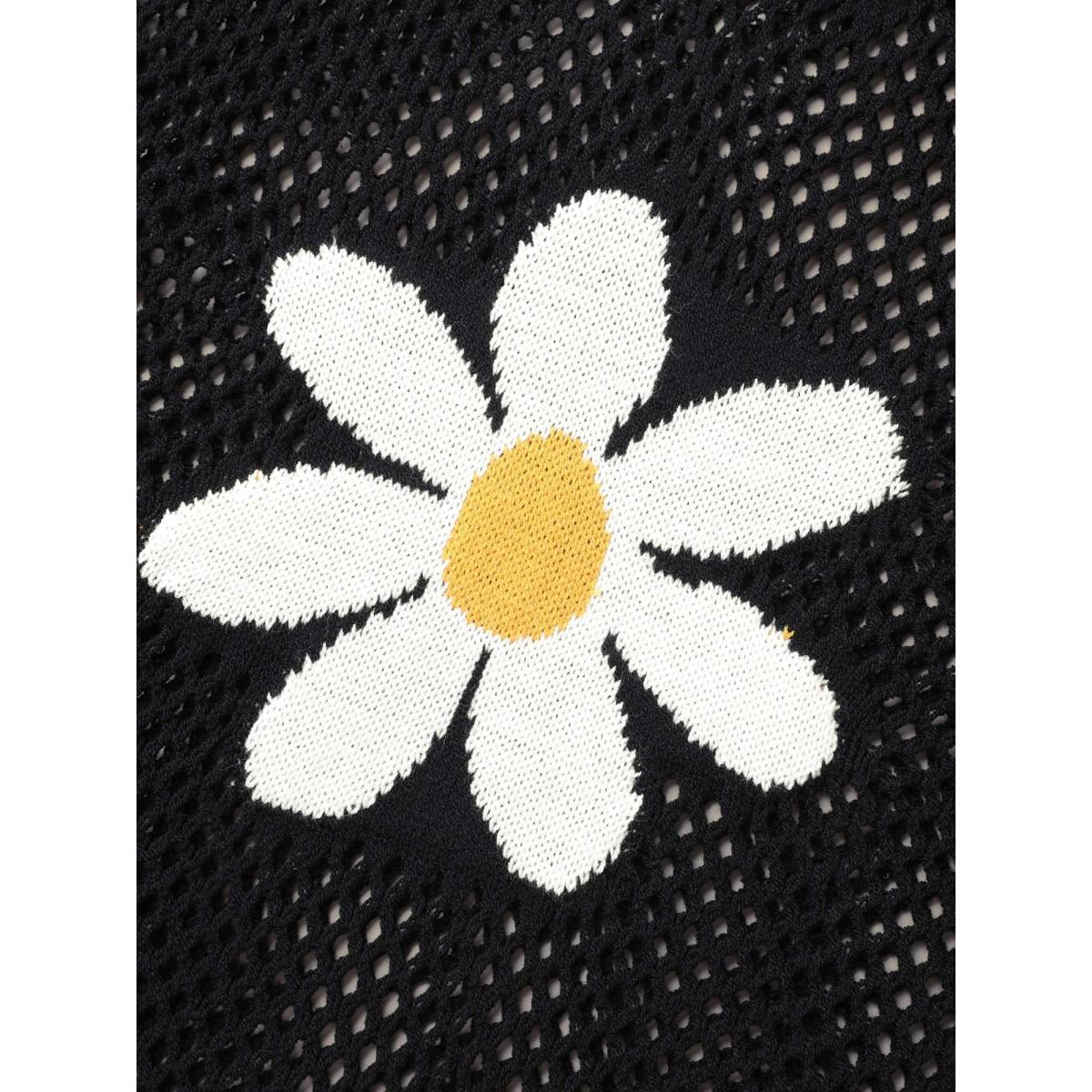 Plus Size Floral Jacquard Pattern Cut-Out Swim Cover-Up Women's Swimwear Black Beach Loose Cut-Out Curve Swim Cover Ups BloomChic 30/6X Product Image