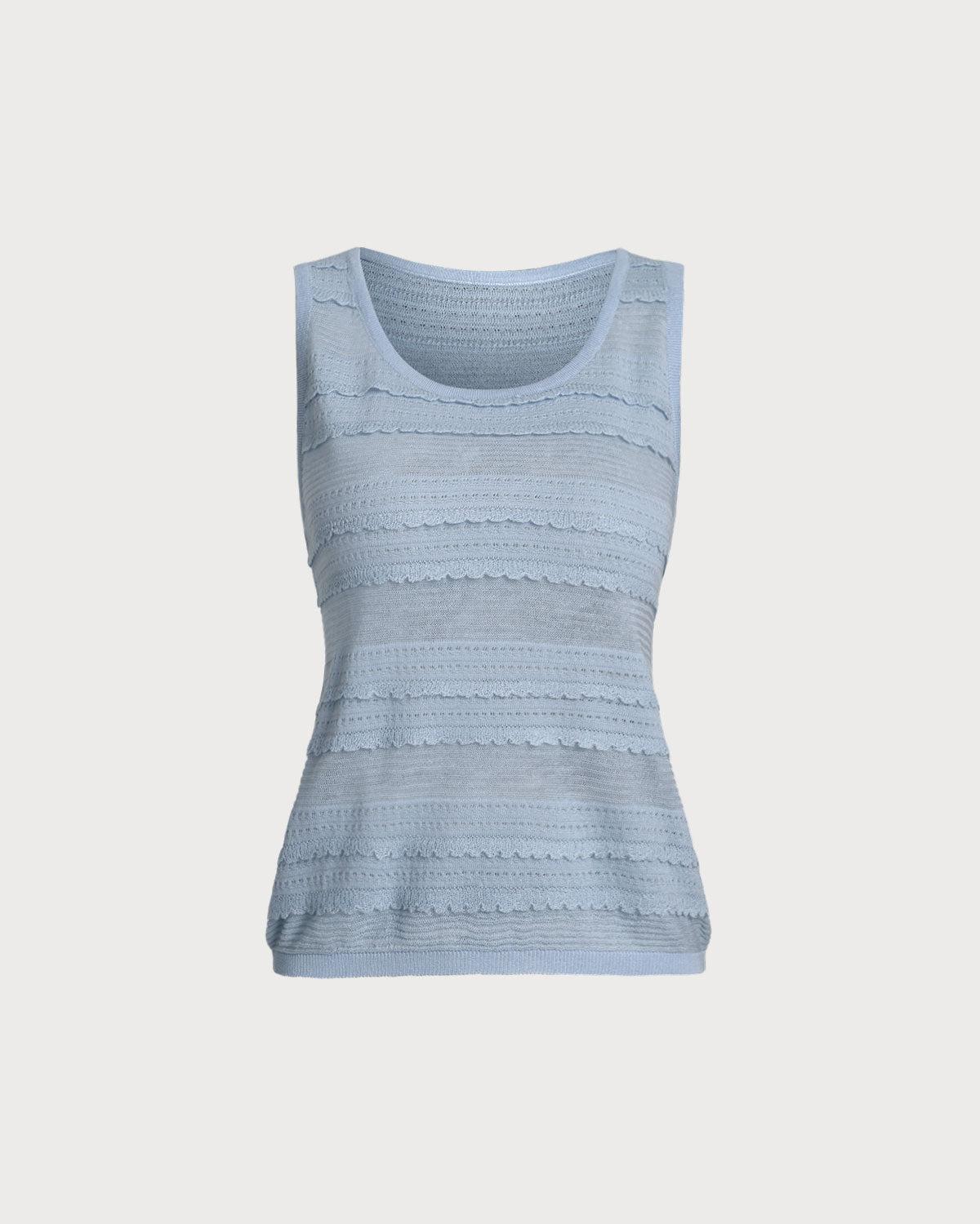 Blue Scoop Neck Crochet Tank Top Product Image