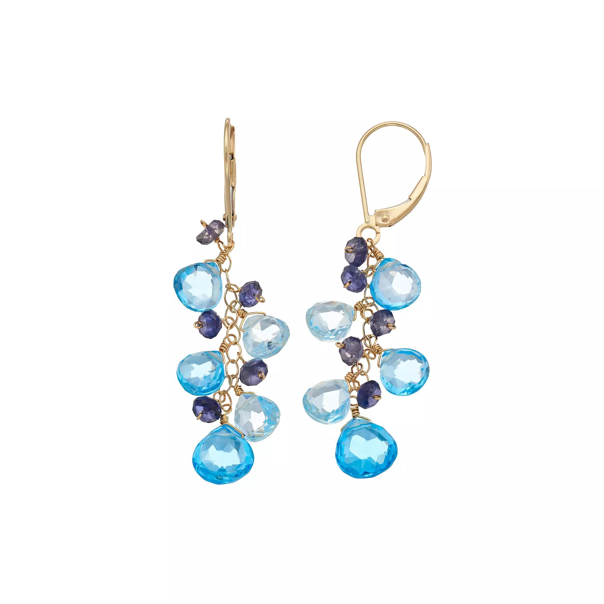 Jewelmak 14k Gold Blue Topaz & Iolite Cluster Drop Earrings, Women's Product Image