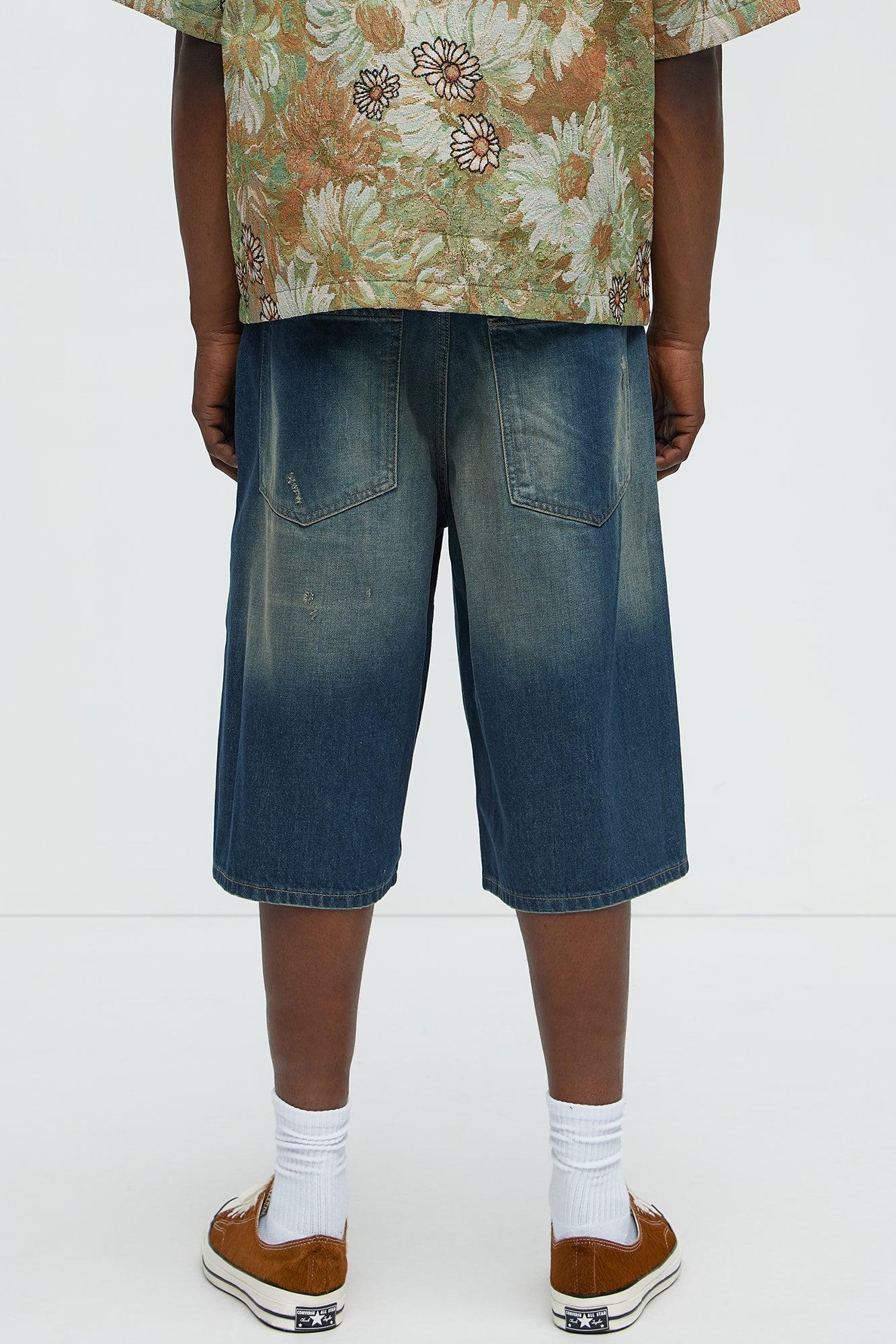 Don't Hate Baggy Relaxed Denim Shorts - Dark Wash Product Image