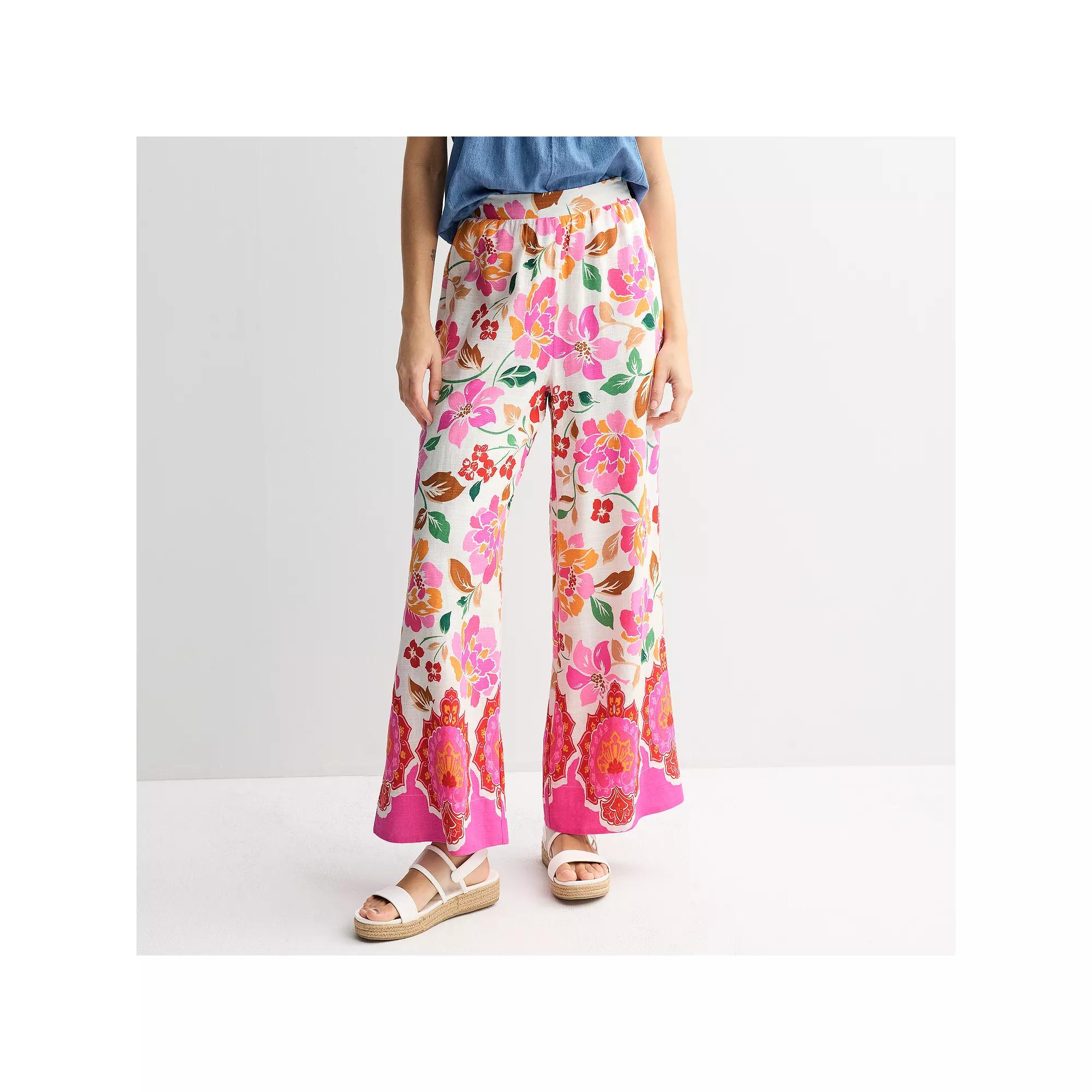 Women's Draper James Printed Wide-Leg Linen Pants, Size: Small, Floral Print Product Image