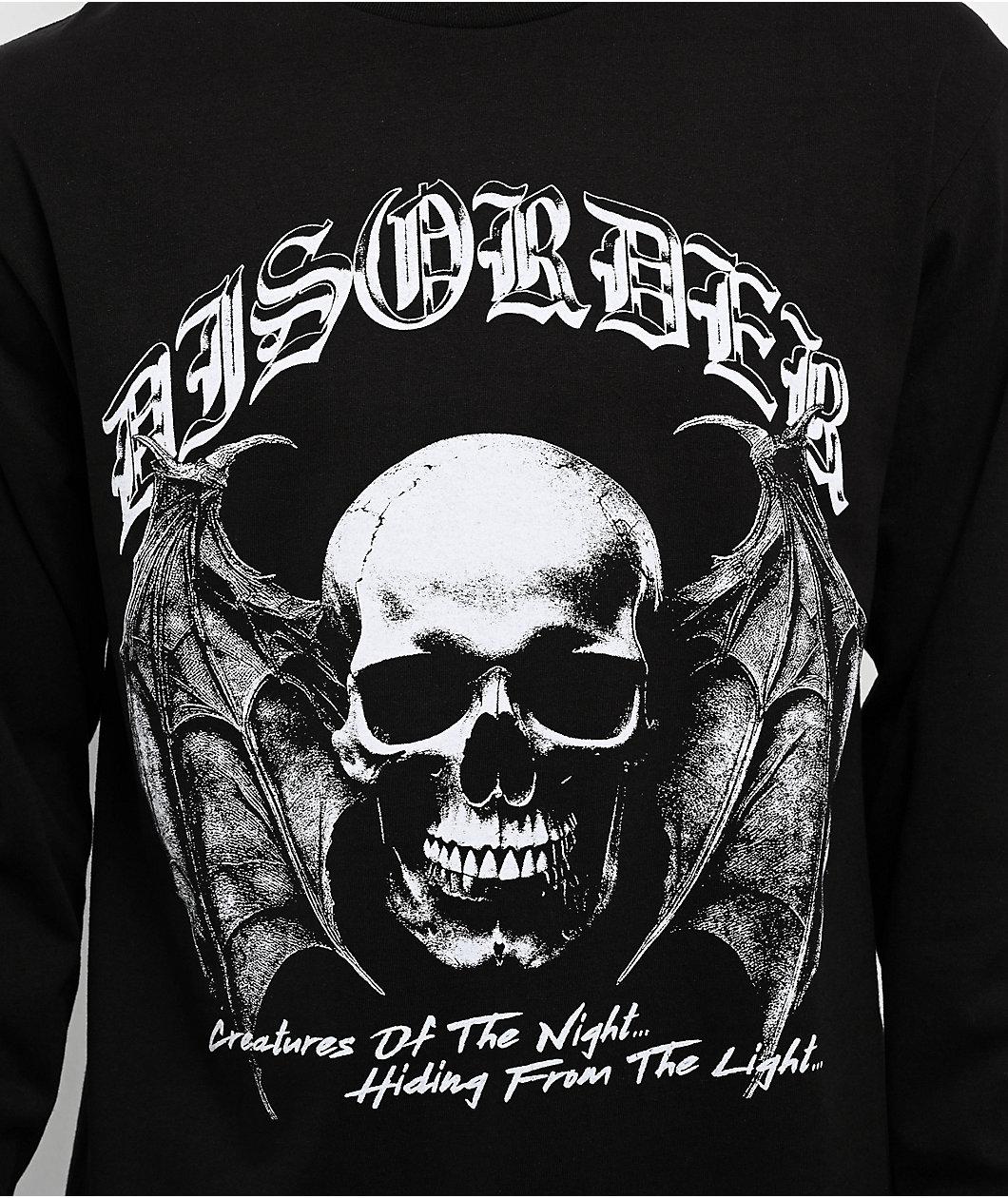 Disorder Skull N Wings Black Long Sleeve T-Shirt Product Image