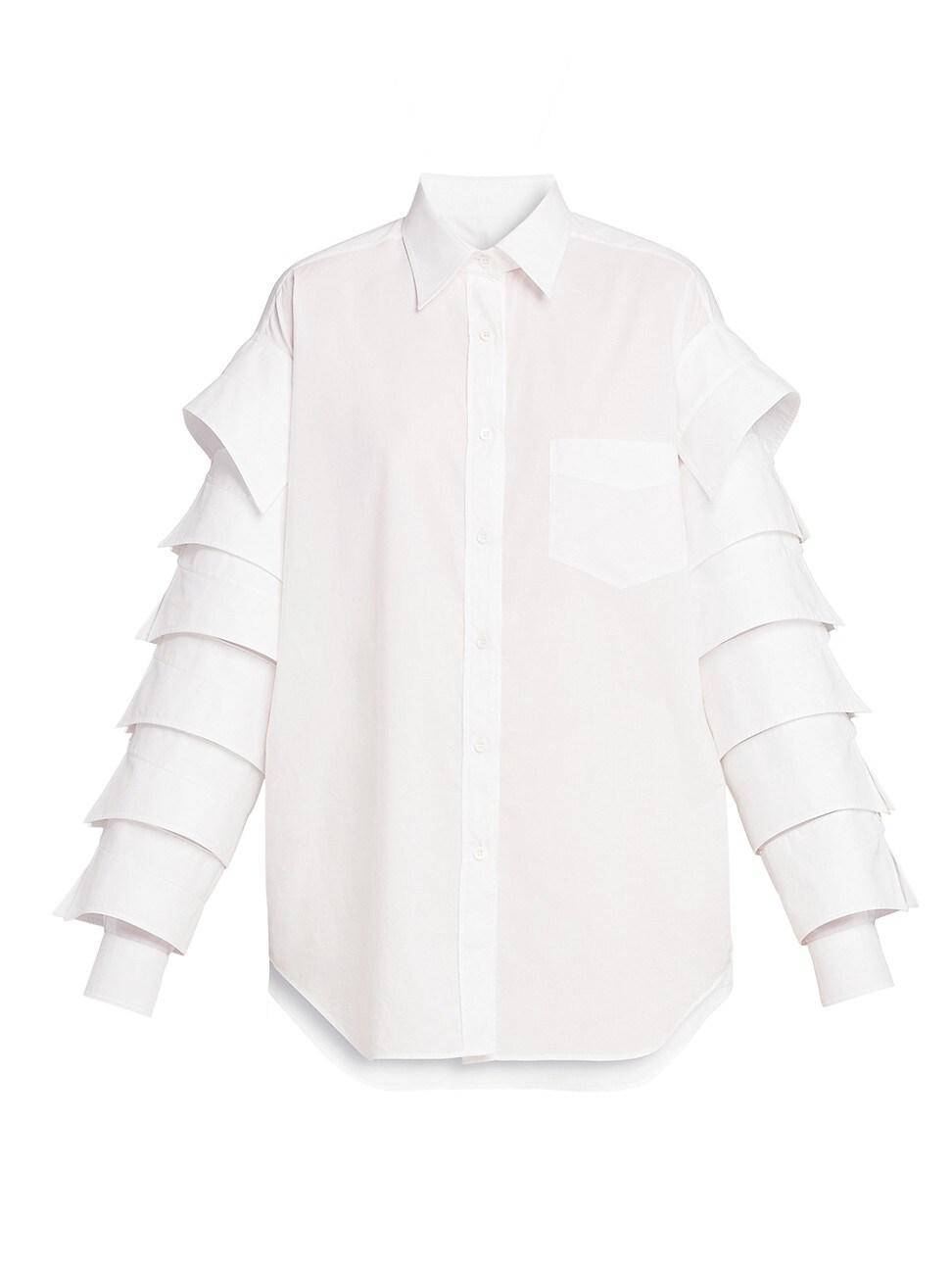 Womens Ruffled-Sleeve Cotton Shirt Product Image