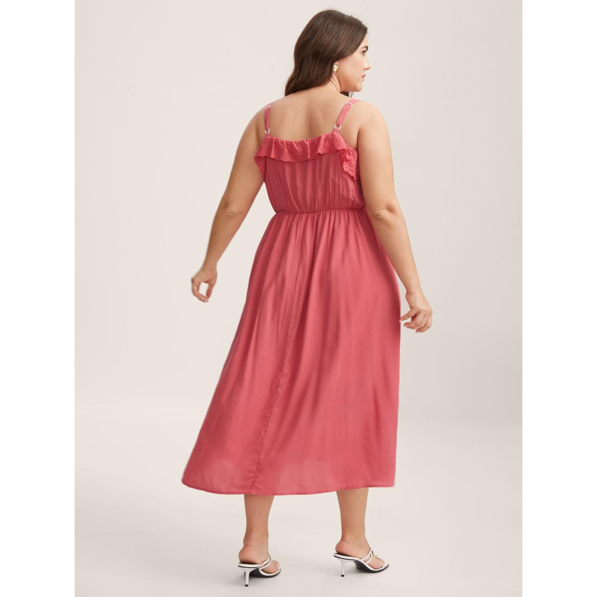 Plus Size Rayon Lace Stretchy-Waist Midi Dress Raspberry Women Non Sleeveless Curvy BloomChic 10/M Product Image