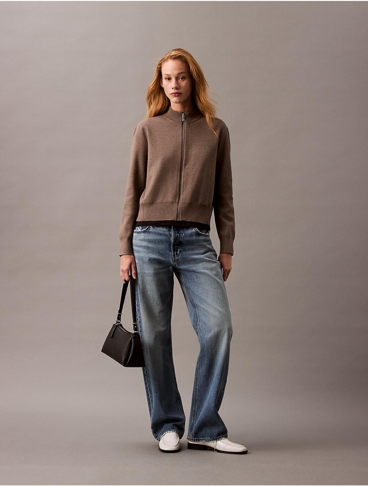 Calvin Klein Women's Tech Knit Bomber Jacket - Brown - XS Product Image