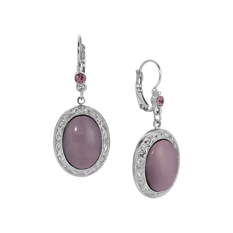 1928 Moonstone & Crystal Oval Drop Earrings, Womens, Purple Product Image
