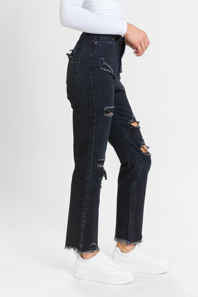 Megan Black Wash Distressed Straight Leg Tall Mom Jeans FINAL SALE Product Image