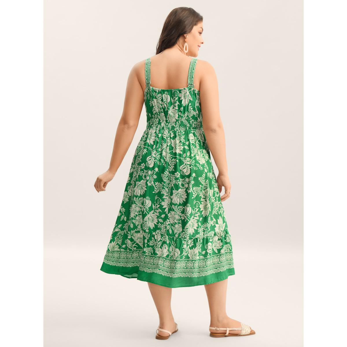 Plus Size Breezy Floral Print Adjustable Straps Midi Dress Emerald Women Non Sleeveless Curvy BloomChic 14-16/1X Product Image