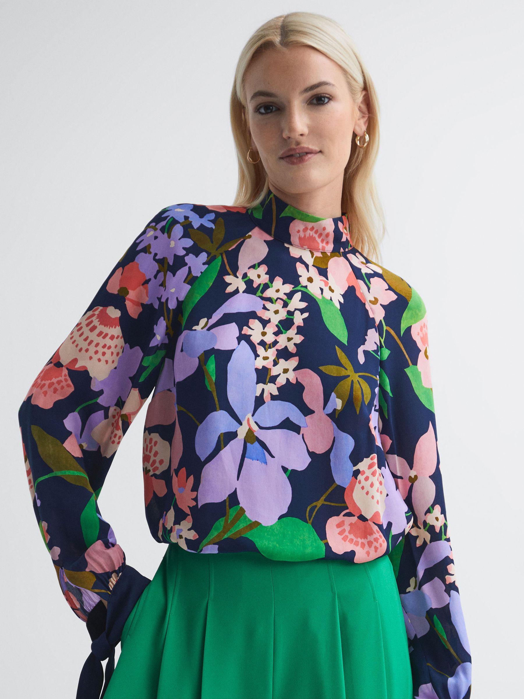Florere Floral Long Sleeve Blouse in Navy Product Image