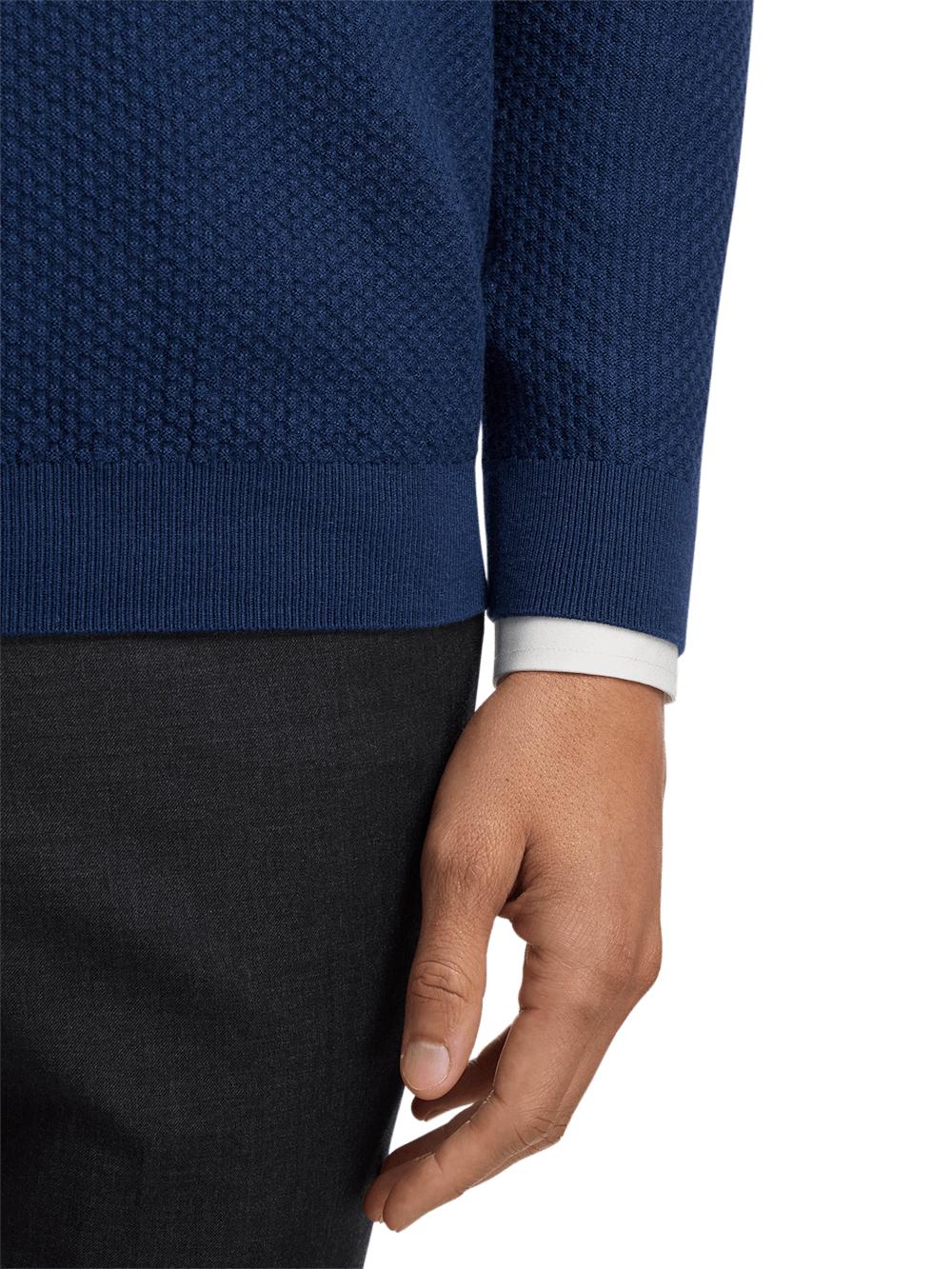 Silk Cotton Cashmere Quarter Zip Mock Neck Sweater - Navy Product Image