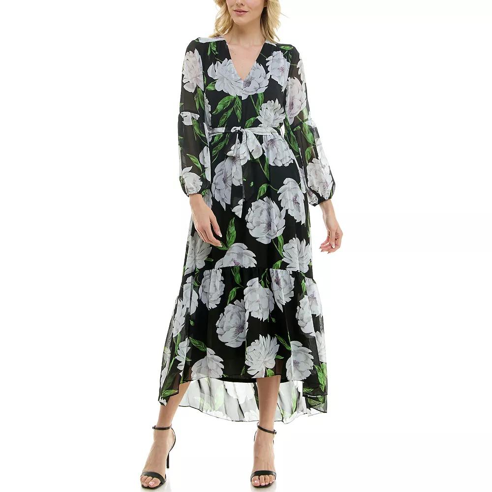Women's Taylor Cambria Printed Dress, Size: 8, Black Lime Product Image