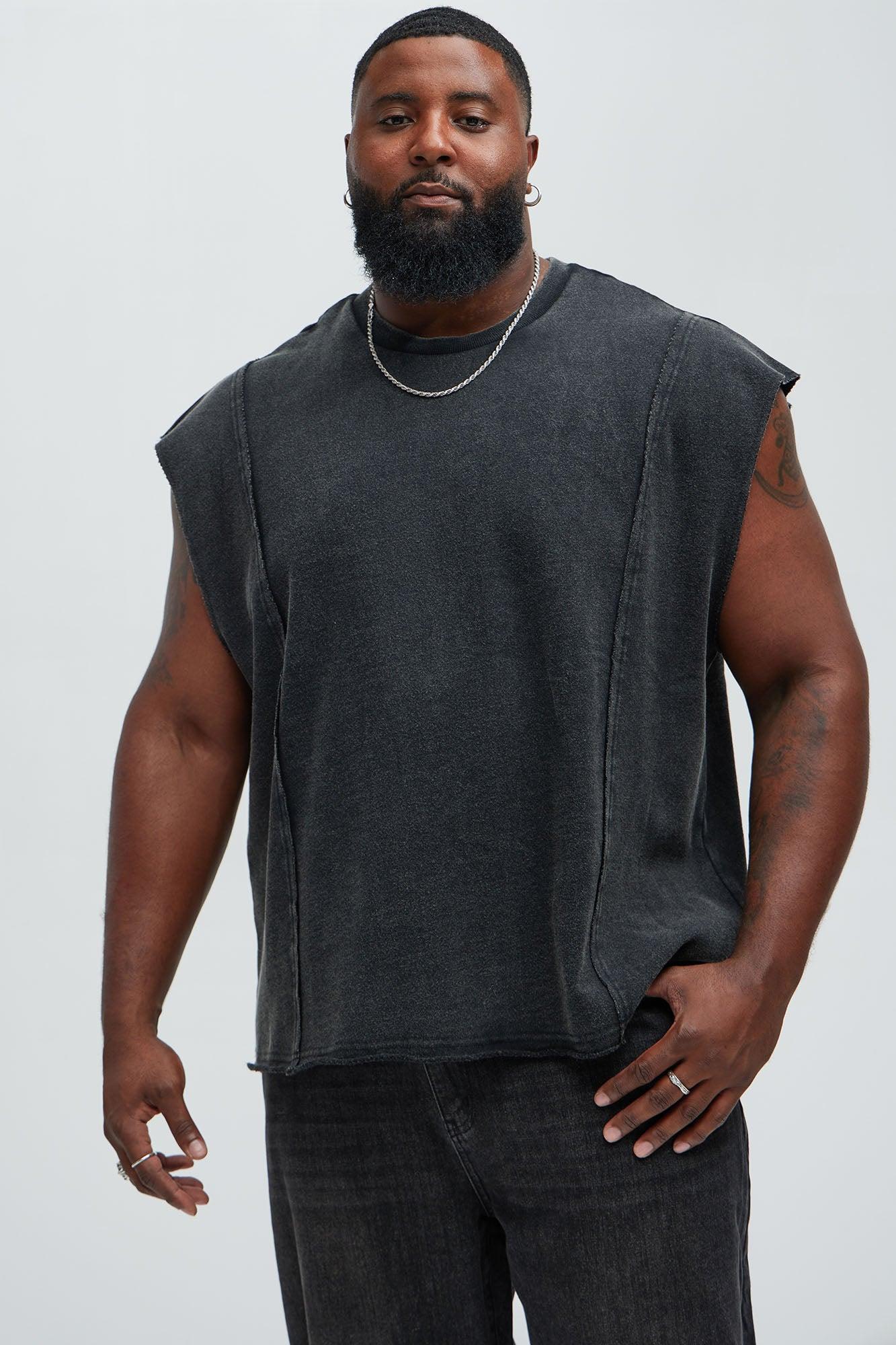 Greaser Paneled Fleece Muscle Tee - Black Wash Product Image