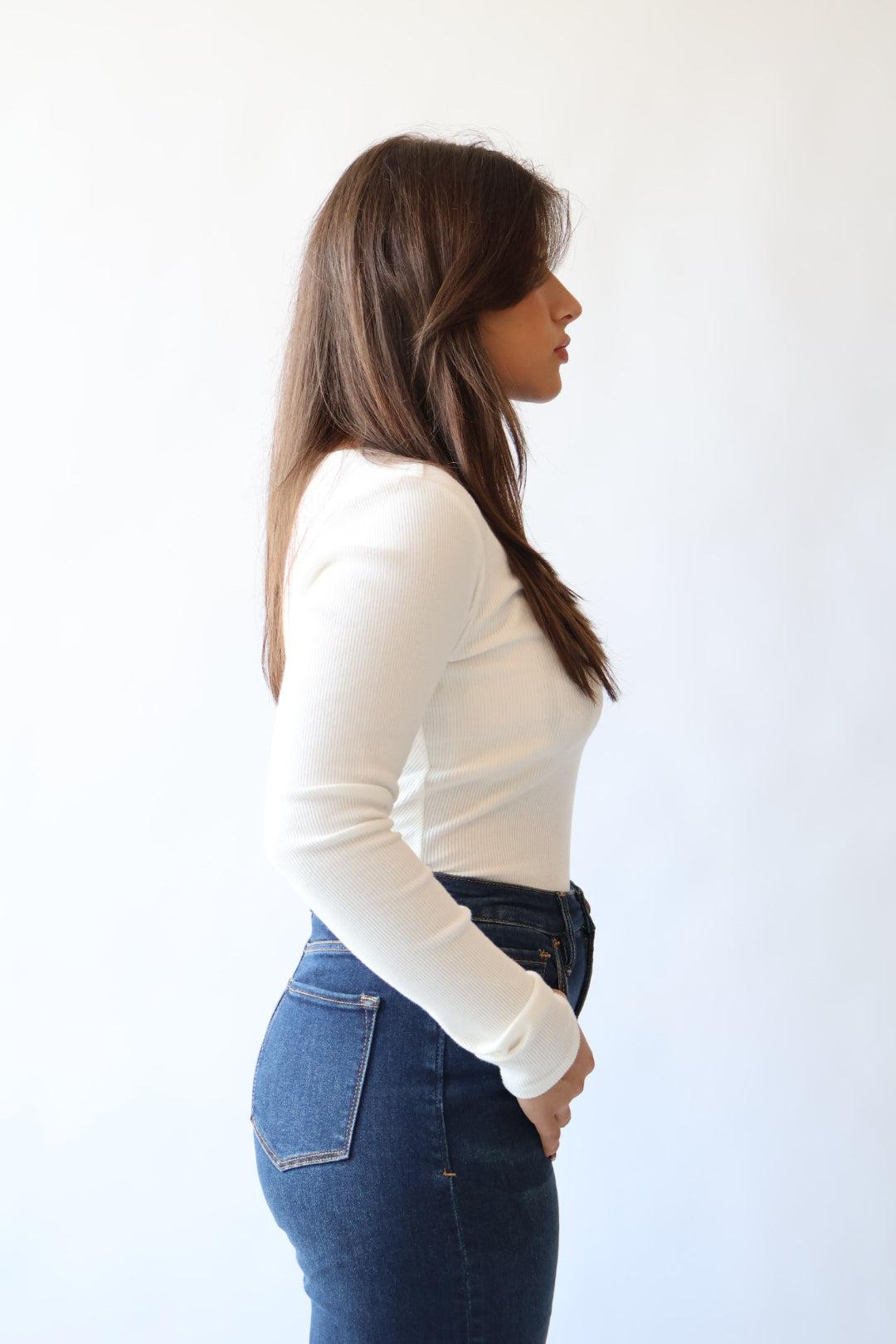 Dear John Denim Marlowe Ribbed V Neck Fitted Top Product Image