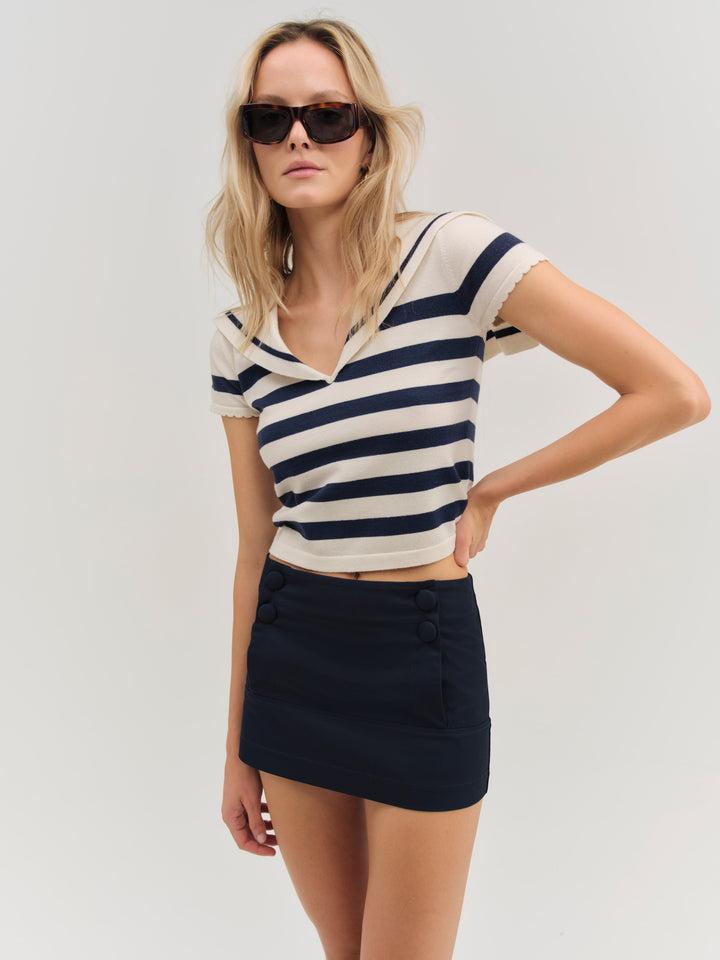 Cotton Twill Micro Skort — Navy Product Image