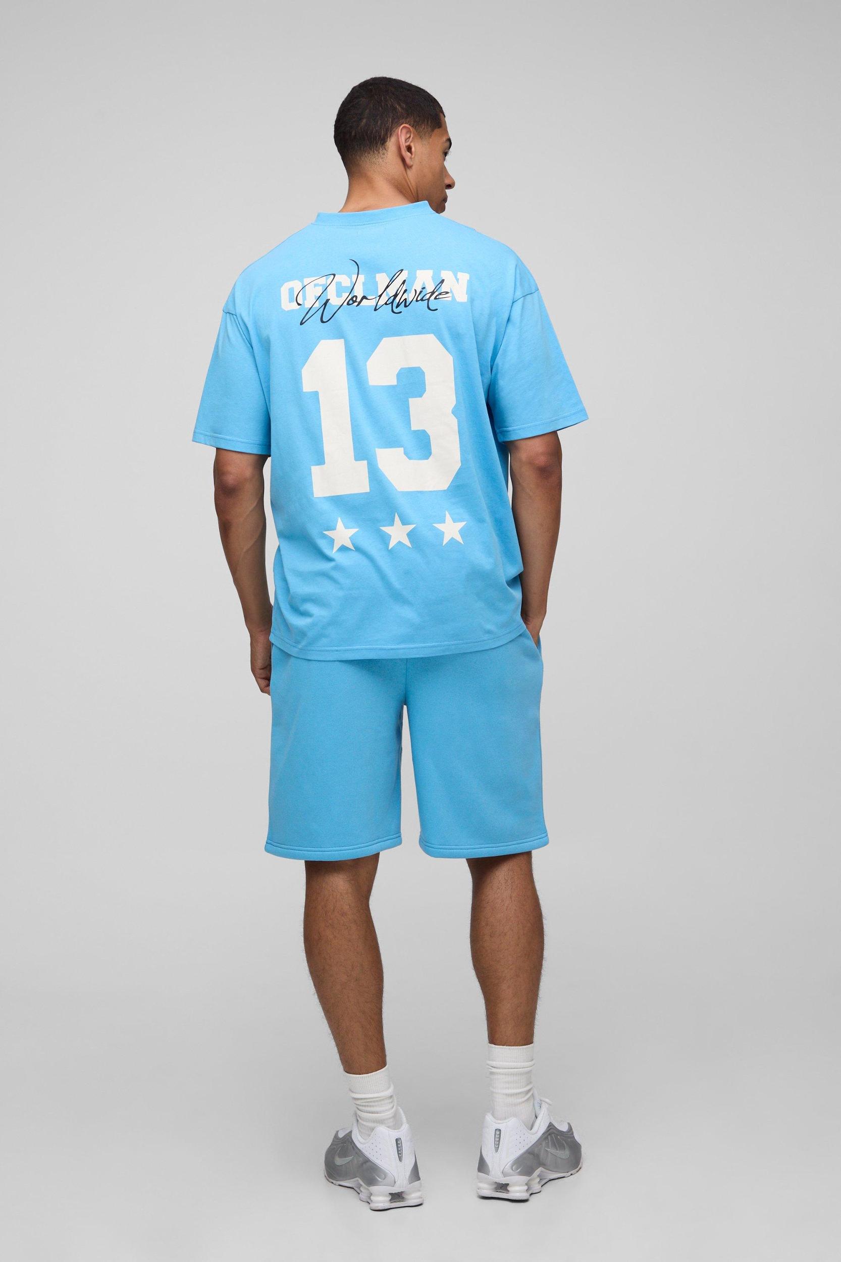 Oversized Ofcl Varsity V Neck T-Shirt & Short Set | boohooMAN USA Product Image