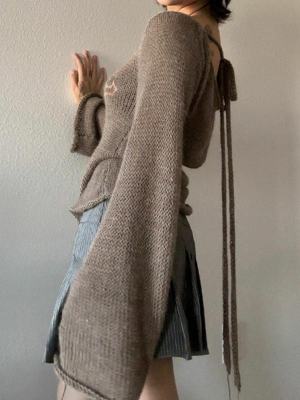 Contrast Color Cross Jacquard Rolled Design Long Sleeve Knit Product Image