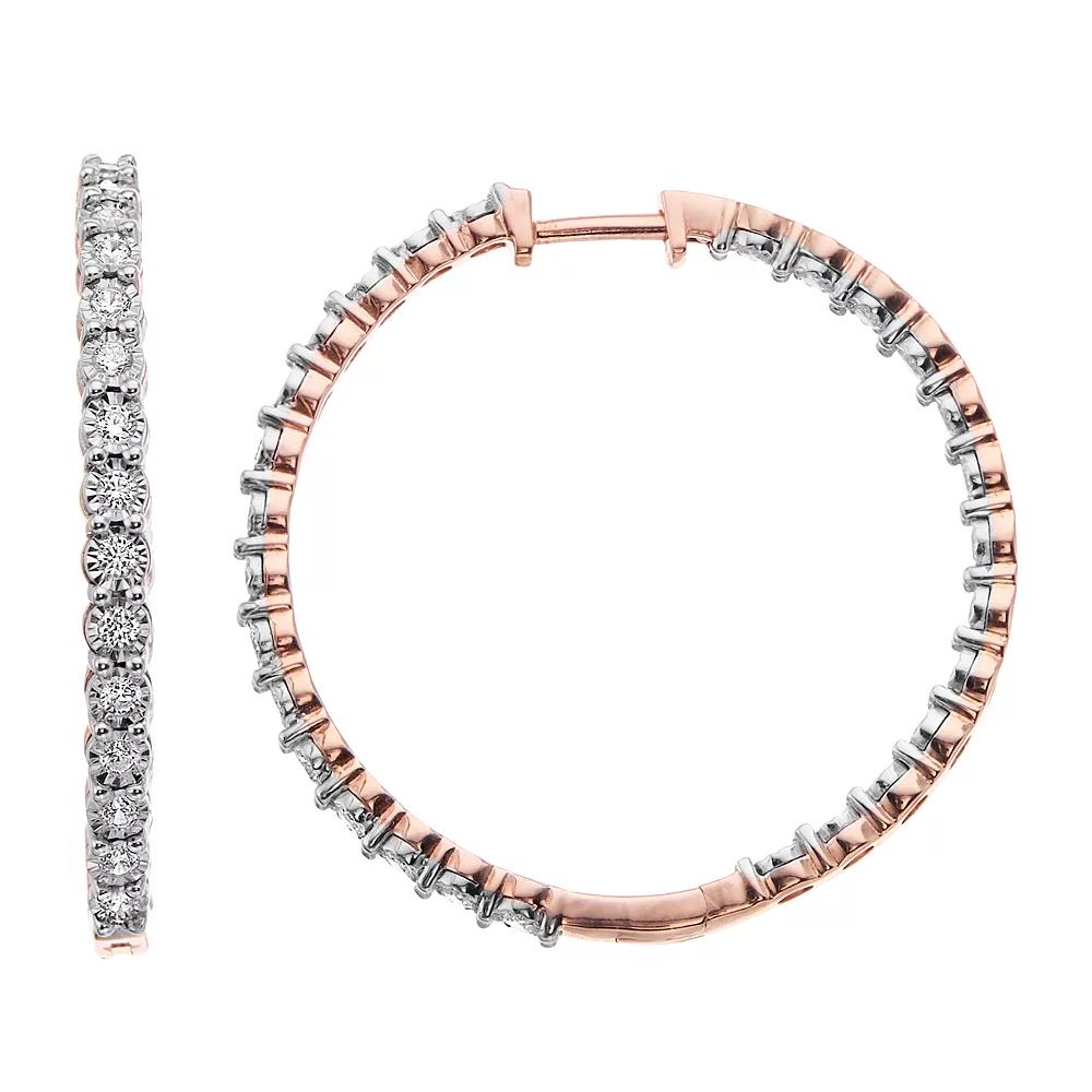 Diamond Brilliance 1 Carat T.W. Diamond Hoop Earrings, Women's, Pink Tone Product Image