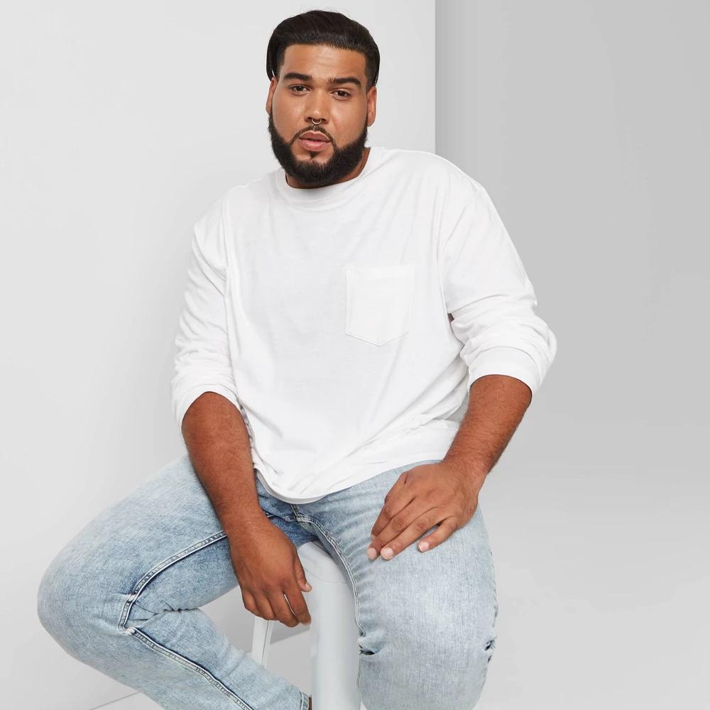 Men's Big & Tall Long Sleeve T-Shirt - Original Use™ White 3XL: Cotton Crew Pullover, Solid Pattern Product Image
