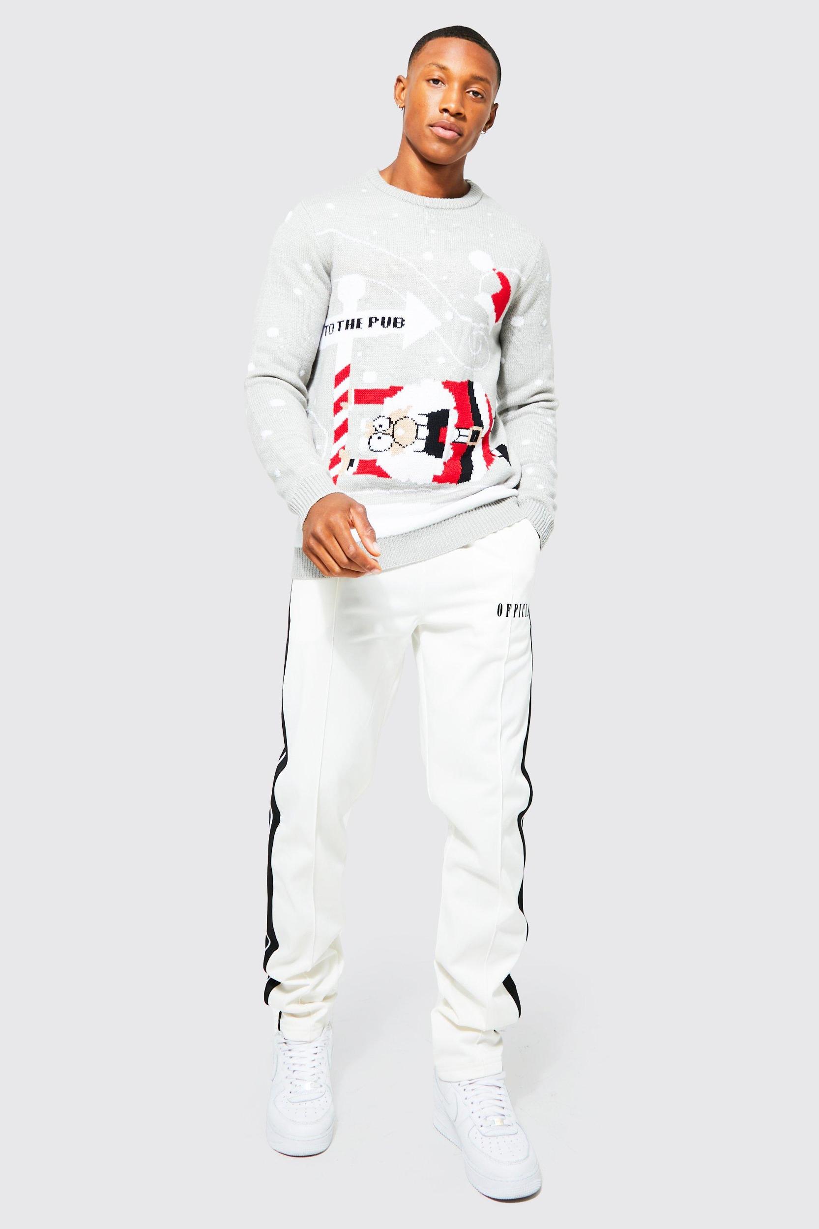 To The Pub Knitted Christmas Sweater | boohooMAN USA Product Image