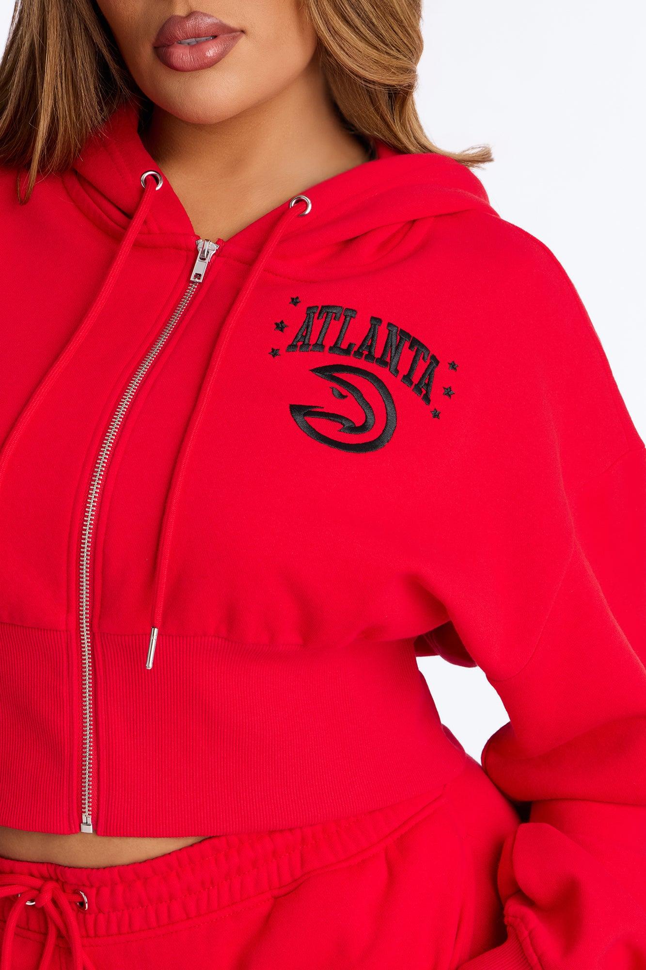 NBA Atlanta Hawks Cropped Fleece Full Zip Hoodie - Red Female Product Image