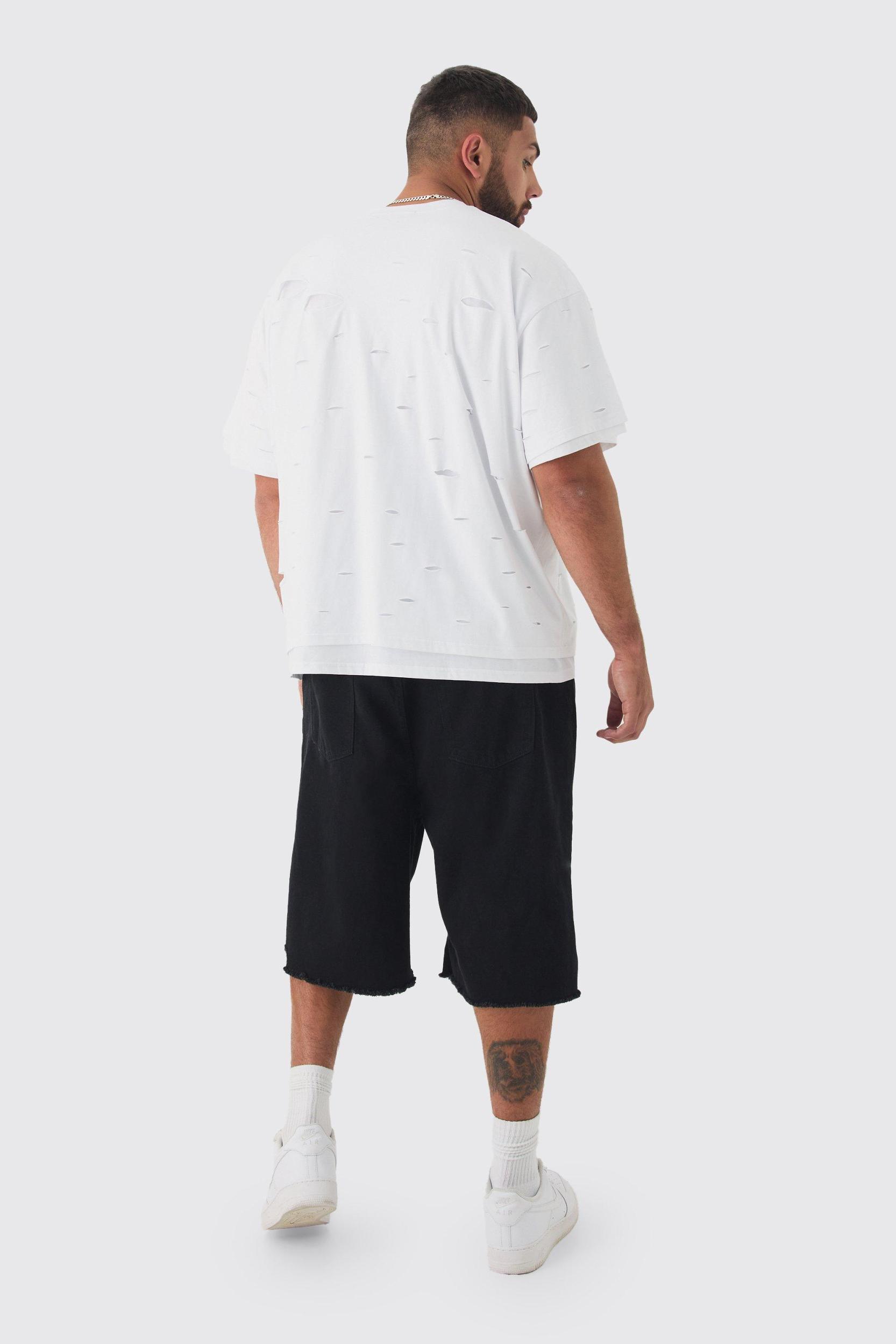 Plus Oversized Double Layer Worldwide T-shirt | boohooMAN USA Product Image