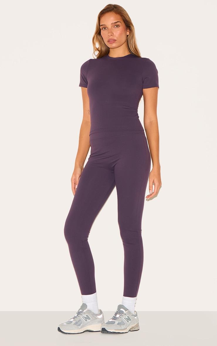 Dark Plum Sculpt Short Sleeve Longline Gym Top Product Image