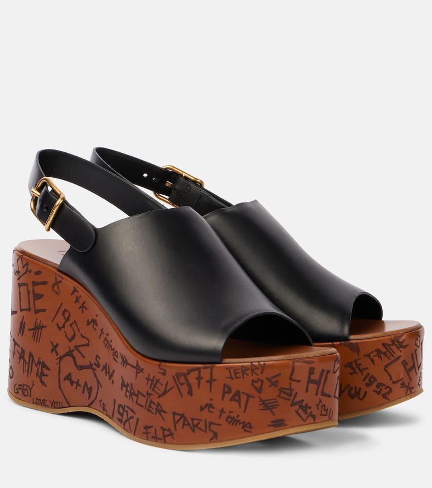 CHLOÉ Maxime Leather Slingback Platform Wedge Sandals In Black Product Image