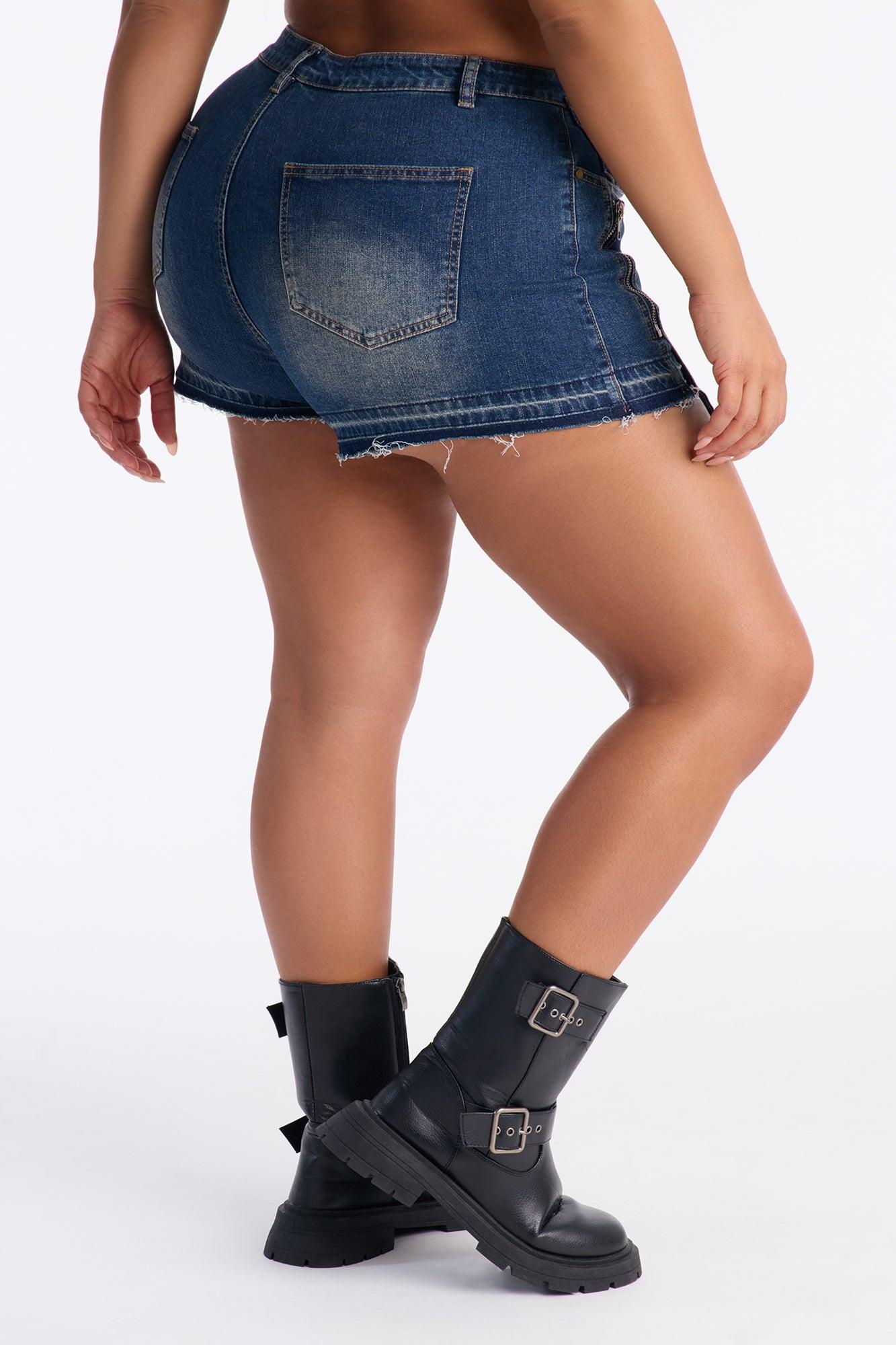 Jessie Distressed Denim Wrap Micro Mini Skort - Dark Wash Female Product Image