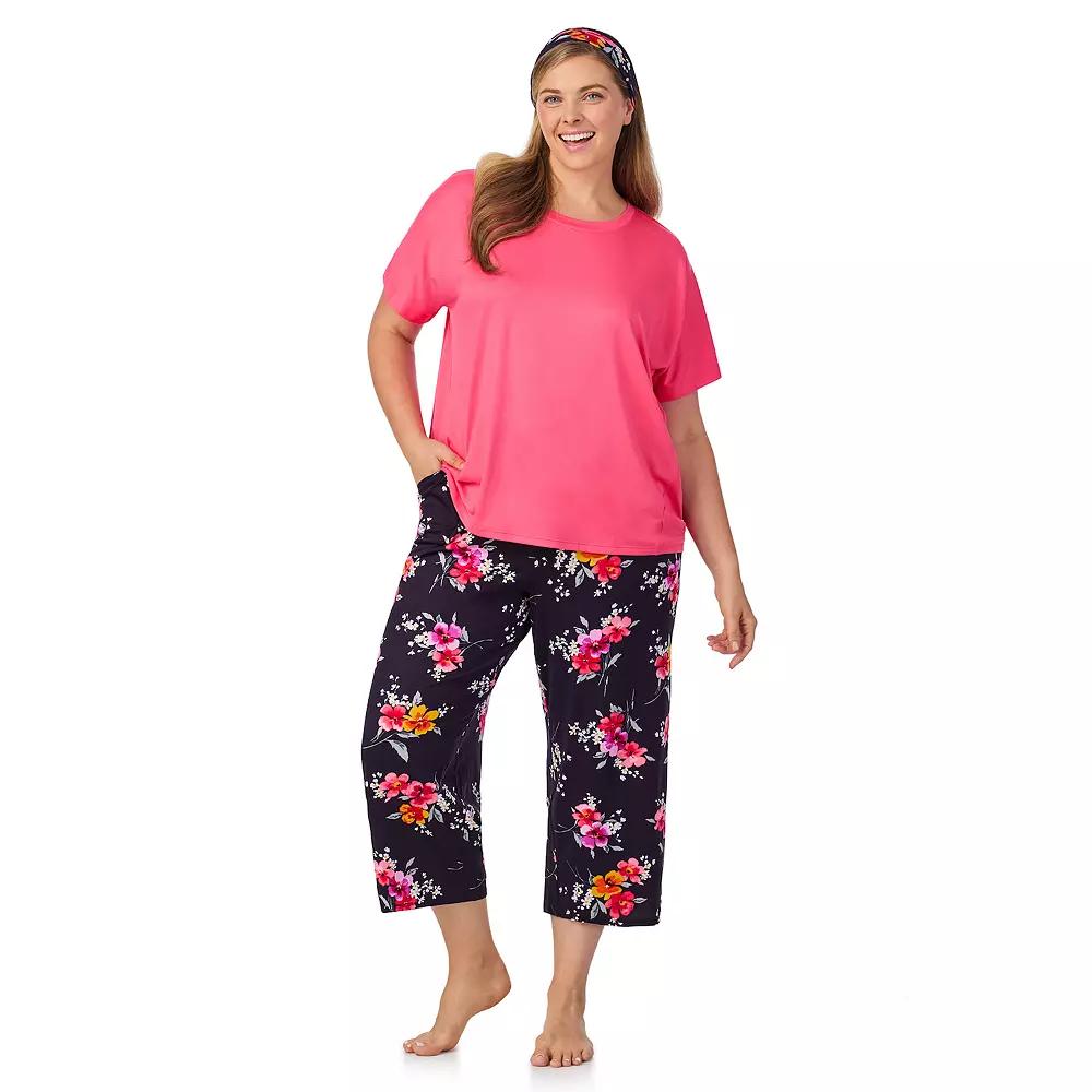 Plus Size Cuddl Duds® 2-pc. Pajama Crewneck Top & Pajama Capri Pants Set with Matching Headband, Women's, Size: 3XL, Multi Floral Product Image