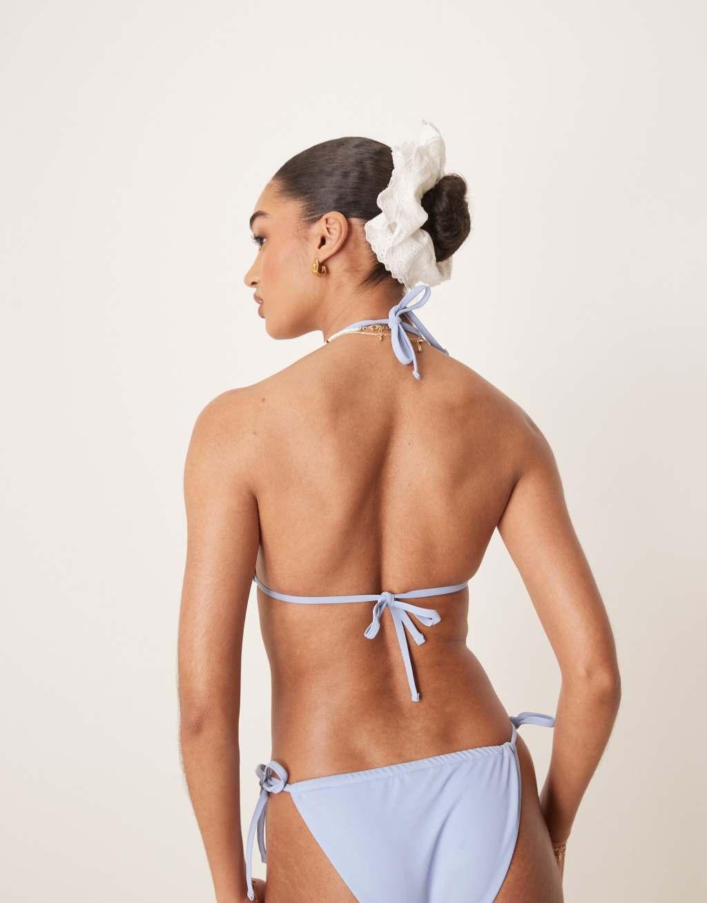 ASOS DESIGN Maya mix & match tie back triangle bikini top in blue Product Image