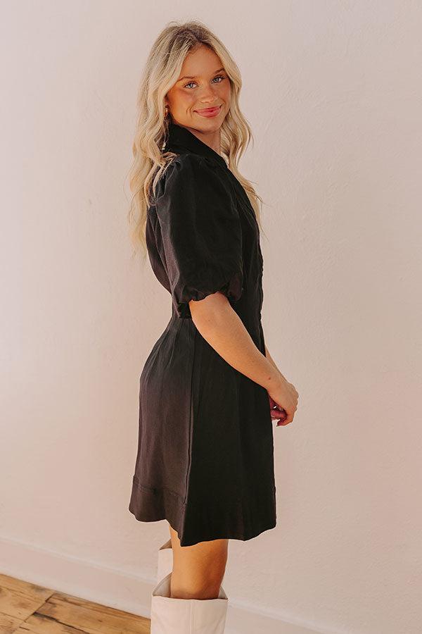 Exceptionally Chic Button Down Mini Dress in Black Product Image
