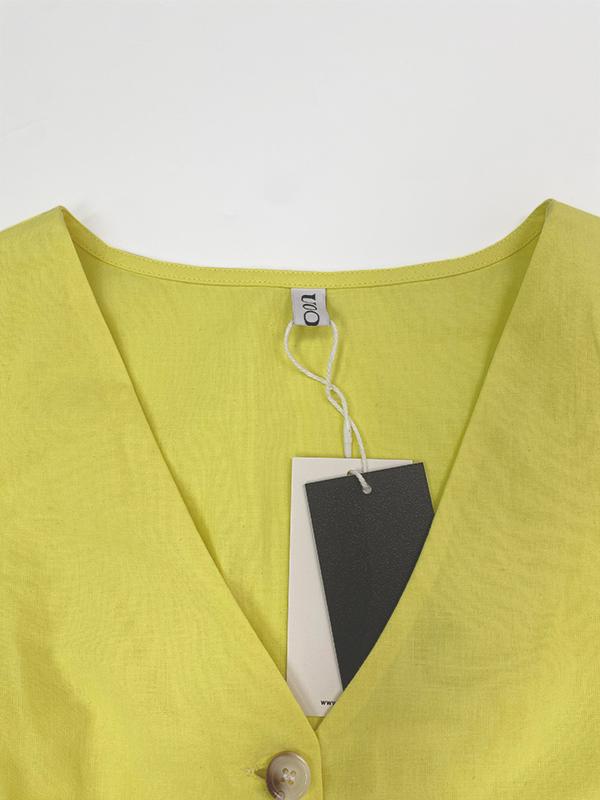 High Waisted Long Sleeves Buttoned Pockets Solid Color V-Neck Jumpsuits Product Image